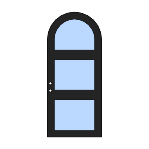 VISTA BLACK IRON 3 LITE ROUND TOP DOOR, PRE HUNG, CLEAR GLASS, LOWE, TEMPERED 42" x 96"